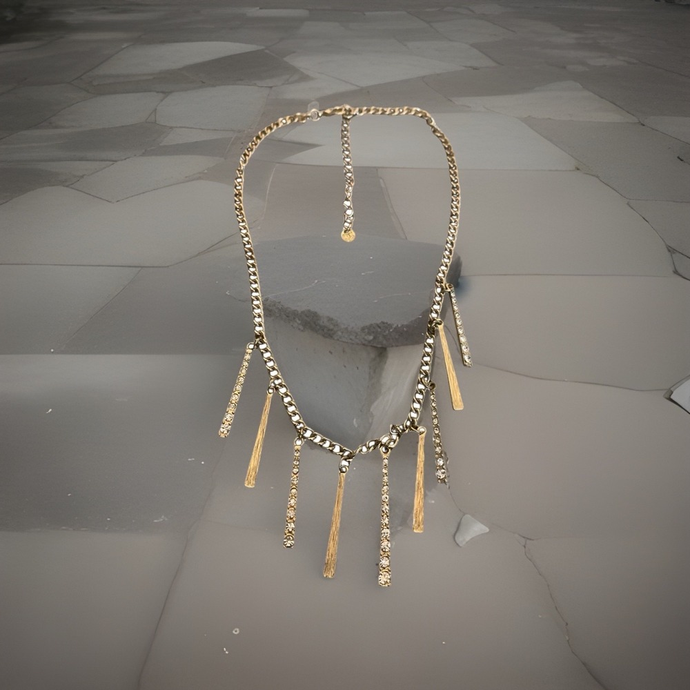 Vintage Modernist Dangle Bib Necklace Gold Tone 19-21" Chain